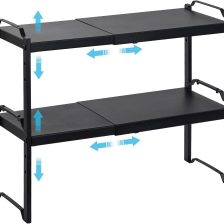 2 Pack Expandable Cabinet Countertop Shelves, Stackable Shelves Organizers For Kitchen Cabinet Countertop Storage, Adjustable Counter Cupboard Pantry Organizer Shelf Rack Stand, Length:20.5"