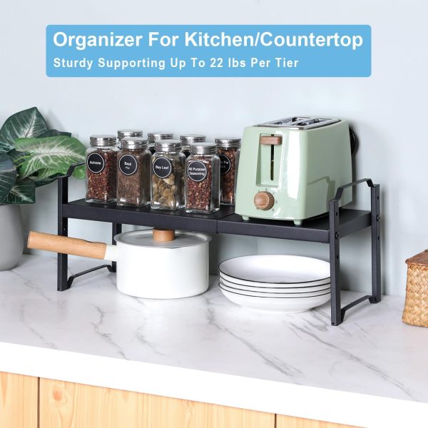 2 Pack Expandable Cabinet Countertop Shelves, Stackable Shelves Organizers For Kitchen Cabinet Countertop Storage, Adjustable Counter Cupboard Pantry Organizer Shelf Rack Stand, Length:20.5" - Image 4