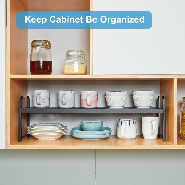 2 Pack Expandable Cabinet Countertop Shelves, Stackable Shelves Organizers For Kitchen Cabinet Countertop Storage, Adjustable Counter Cupboard Pantry Organizer Shelf Rack Stand, Length:20.5" - Image 7
