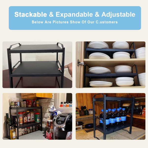 2 Pack Expandable Cabinet Countertop Shelves, Stackable Shelves Organizers For Kitchen Cabinet Countertop Storage, Adjustable Counter Cupboard Pantry Organizer Shelf Rack Stand, Length:20.5" - Image 8