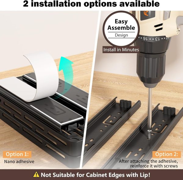 3 Packs Pull Out Spice Rack Organizer for Cabinet, Slide Out Spice Racks Organizer,Spice Cabinet Organizers, Cabinet Size Need:12'' Highx11'' Deepx5'' Wide,Each Tier Hold 10 Spice Jar - 2 Tier, Black - Image 2