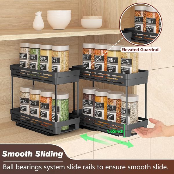 3 Packs Pull Out Spice Rack Organizer for Cabinet, Slide Out Spice Racks Organizer,Spice Cabinet Organizers, Cabinet Size Need:12'' Highx11'' Deepx5'' Wide,Each Tier Hold 10 Spice Jar - 2 Tier, Black - Image 3