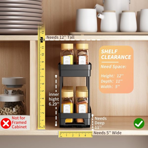 3 Packs Pull Out Spice Rack Organizer for Cabinet, Slide Out Spice Racks Organizer,Spice Cabinet Organizers, Cabinet Size Need:12'' Highx11'' Deepx5'' Wide,Each Tier Hold 10 Spice Jar - 2 Tier, Black - Image 5