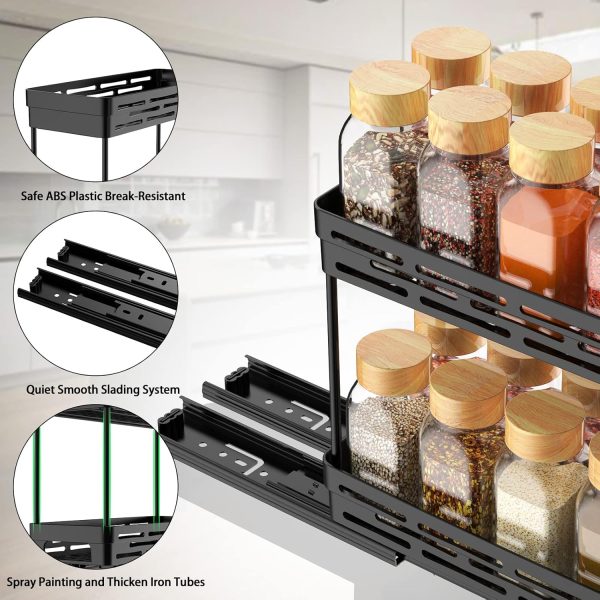 3 Packs Pull Out Spice Rack Organizer for Cabinet, Slide Out Spice Racks Organizer,Spice Cabinet Organizers, Cabinet Size Need:12'' Highx11'' Deepx5'' Wide,Each Tier Hold 10 Spice Jar - 2 Tier, Black - Image 6