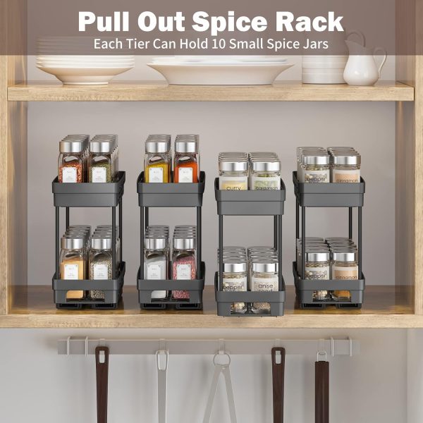 3 Packs Pull Out Spice Rack Organizer for Cabinet, Slide Out Spice Racks Organizer,Spice Cabinet Organizers, Cabinet Size Need:12'' Highx11'' Deepx5'' Wide,Each Tier Hold 10 Spice Jar - 2 Tier, Black - Image 7