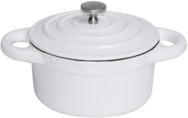 BelleVie White Enameled Cast Iron Mini Dutch Oven, Dia 4" x H 2", 8 1/2 Oz."