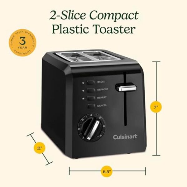 Cuisinart CPT-122BK 2-Slice Compact Plastic Toaster, Black - Image 6