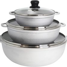 IMUSA Caldero Stock Pot with Glass Lid 3pc Set, 1.5/3.5/7 QT, Cast Aluminum, Perfect for Serving Large & Small Groups, Riveted Handles, Made in Colombia, Silver