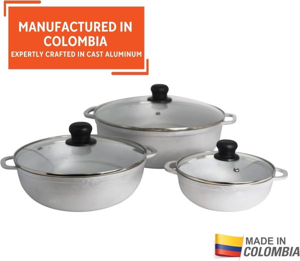 IMUSA Caldero Stock Pot with Glass Lid 3pc Set, 1.5/3.5/7 QT, Cast Aluminum, Perfect for Serving Large & Small Groups, Riveted Handles, Made in Colombia, Silver - Image 4