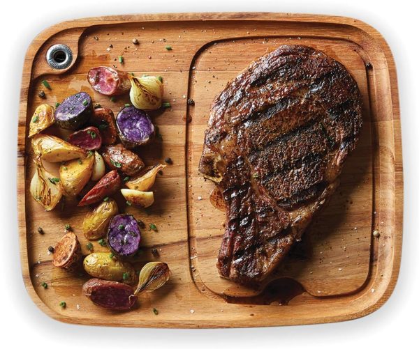Ironwood Gourmet Fort Worth Steak Plate with Juice Channel, Acacia Wood 13 x 11 x 0.75 -inches, Brown