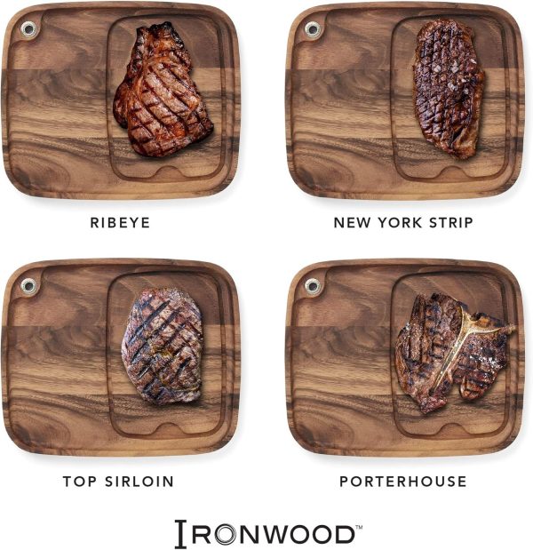 Ironwood Gourmet Fort Worth Steak Plate with Juice Channel, Acacia Wood 13 x 11 x 0.75 -inches, Brown - Image 8