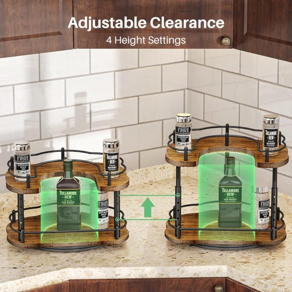Lazy Susan Organizer Spice Rack - Spice Organization for Cabinet Height Adjustable Rotating Lazy Turntable, Pantry Kitchen Wood Revolving Seasoning Organizer, 12 inches, Black - Image 5