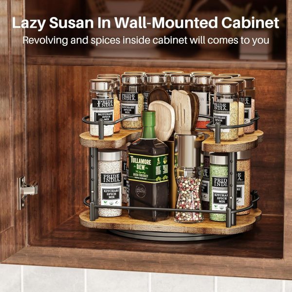 Lazy Susan Organizer Spice Rack - Spice Organization for Cabinet Height Adjustable Rotating Lazy Turntable, Pantry Kitchen Wood Revolving Seasoning Organizer, 12 inches, Black - Image 7
