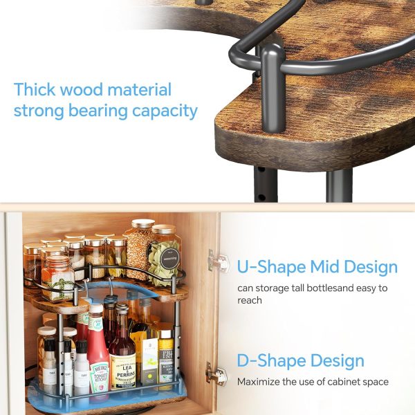 Lazy Susan Organizer Spice Rack - Spice Organization for Cabinet Height Adjustable Rotating Lazy Turntable, Pantry Kitchen Wood Revolving Seasoning Organizer, 12 inches, Black - Image 9