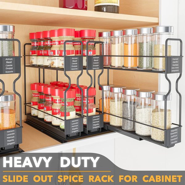 SpaceAid Pull Out Spice Rack Organizer for Cabinet, Heavy Duty Slide Out Seasoning Kitchen Organizer, Cabinet Organizer, with Labels, 7.7" W x10.75 D x10 H, 3 Drawers 2-Tier - Image 2