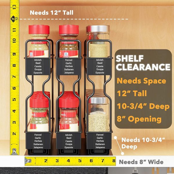 SpaceAid Pull Out Spice Rack Organizer for Cabinet, Heavy Duty Slide Out Seasoning Kitchen Organizer, Cabinet Organizer, with Labels, 7.7" W x10.75 D x10 H, 3 Drawers 2-Tier - Image 3