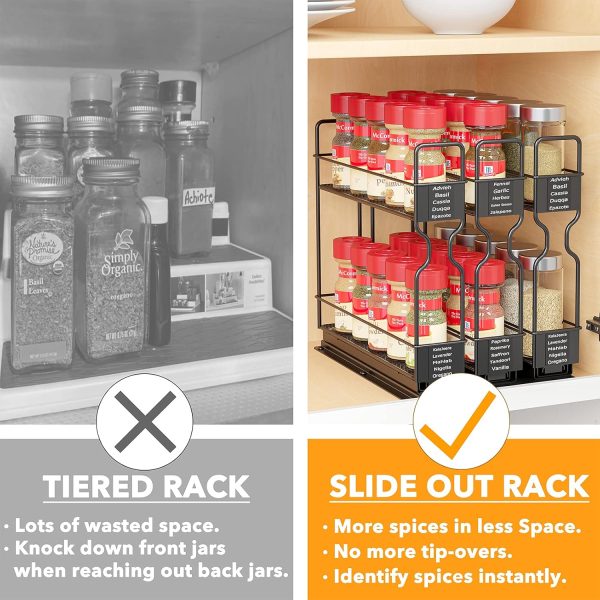 SpaceAid Pull Out Spice Rack Organizer for Cabinet, Heavy Duty Slide Out Seasoning Kitchen Organizer, Cabinet Organizer, with Labels, 7.7" W x10.75 D x10 H, 3 Drawers 2-Tier - Image 4