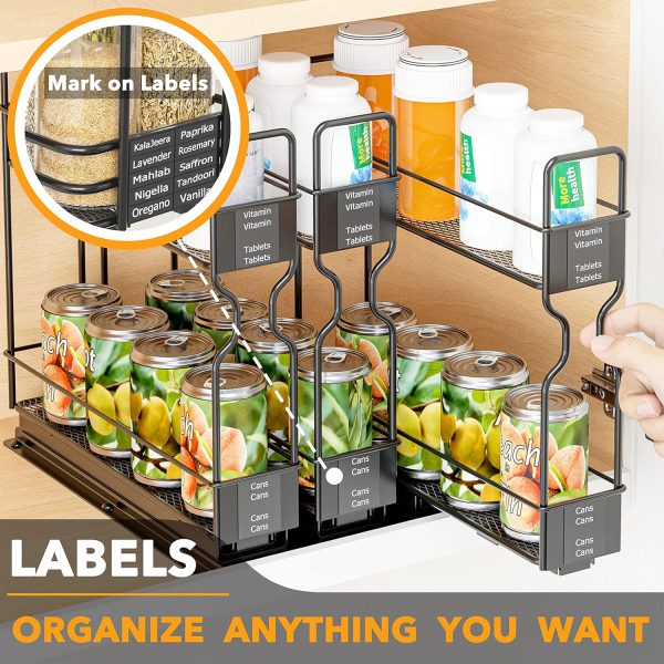 SpaceAid Pull Out Spice Rack Organizer for Cabinet, Heavy Duty Slide Out Seasoning Kitchen Organizer, Cabinet Organizer, with Labels, 7.7" W x10.75 D x10 H, 3 Drawers 2-Tier - Image 6